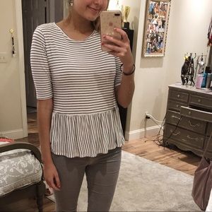 Black & White Striped Loose Peplum Shirt